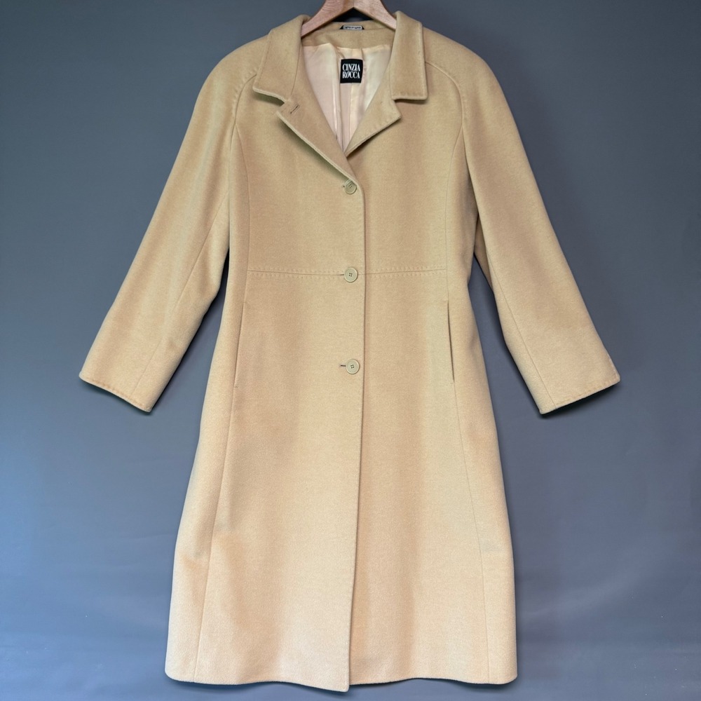 READ Cinzia Rocca Wool Angora Cashgora Coat Beige Tan Women Sz 12 Italy 48